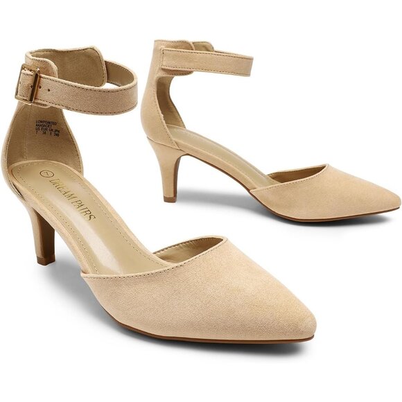 Dream Pairs Women's Nude Suede Faux Suede pointed Toe Kitten Heels Pumps Shoes - Picture 3 of 7